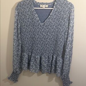 She + Sky Blue Floral Smocked Blouse